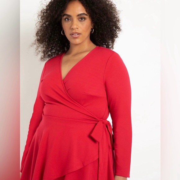 Eloquii 24 Red V Neck Peplum Wrap Top Stretch Ponte Knit Tie Close Plus Size - Picture 4 of 12